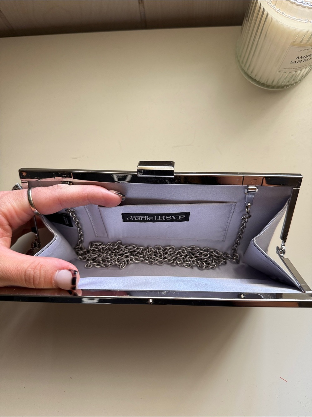 Charming Charlie Silver Crystal Mesh Evening Clutch - Picture 4 of 5